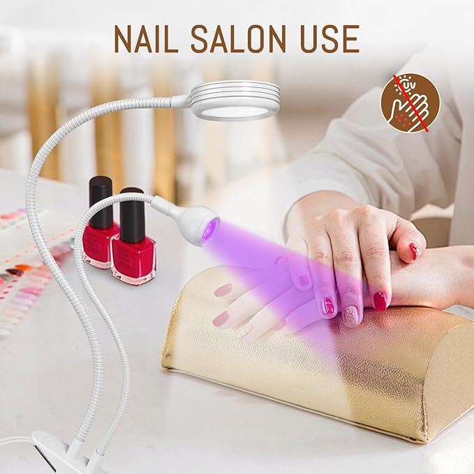AORAEM LED Nail Lamp Double-Headed UV LED Light Quicky-Dry Duck Neck UV Lamp Dryer Curing Light with Portable Gooseneck and Clamp Flash Cure U V Light for Gel Nails Professional Home DIY Salon White