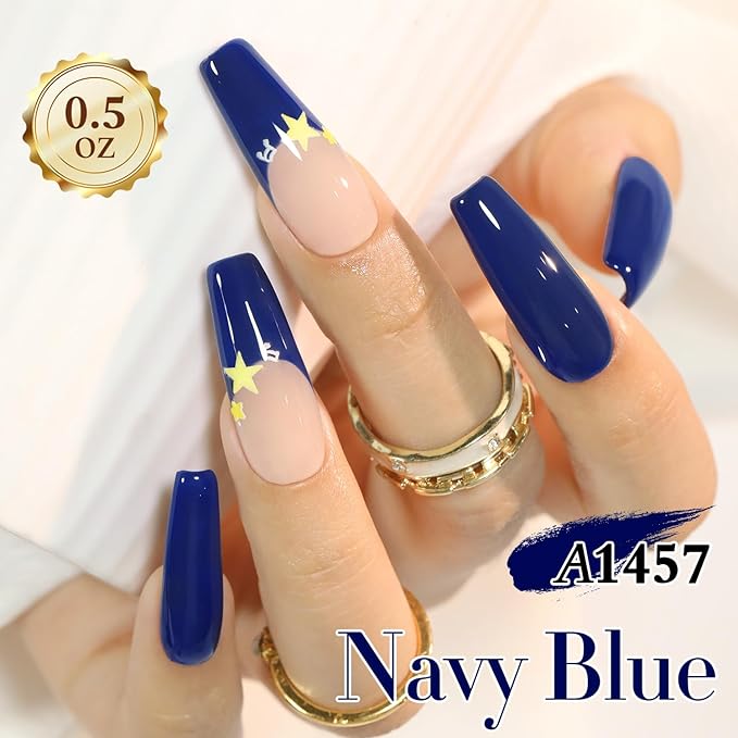 Double Rhythm 15 ML Gel Polish Pure Sheer Same Color Same Bottle Soak Off Gel Polish Art Manicure Salon DIY at Home for Women (Deep Navy Blue-A1457)