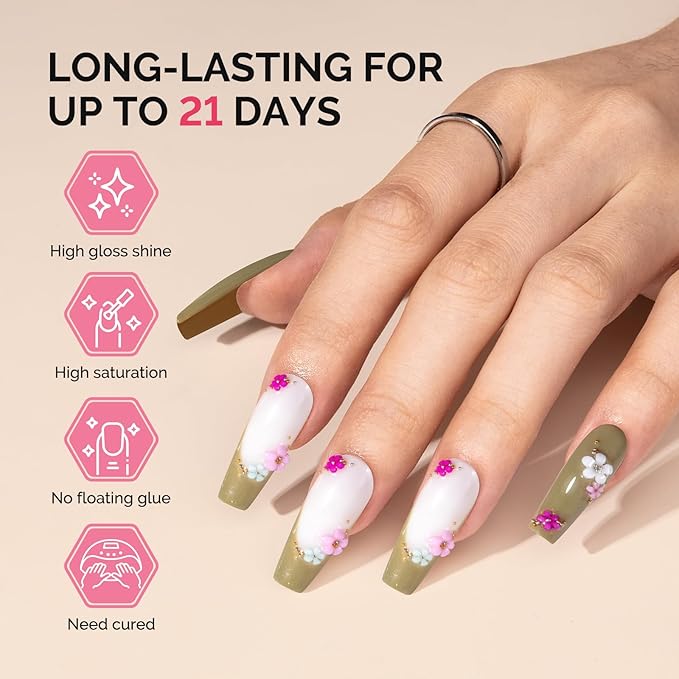 MelodySusie Fleurwee Plant Based Gel Nail Polish, Hema Free Glitter Olive Green Nail Polish Soak Off UV LED Gel Polish Gift for Women 21 Non Toxic Long Lasting Nail Art Manicure Salon DIY at Home P49