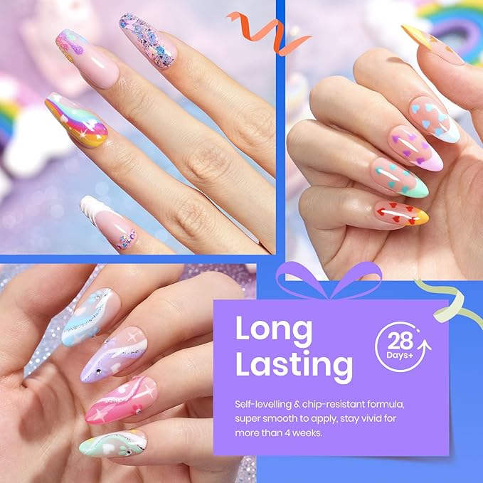 Beetles Christmas Gel Nail Polish Set, 24 Pcs Purple Blue Hot Red Gel Nail Polish Green Glitter Gel Polish Unicorn Collection Soak off UV with Glossy & Matte Top Base Gift for Women