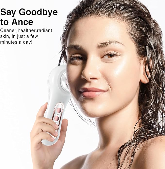Face Scrubber Exfoliator, Rechargeable Facial Cleansing Brush with 2-Way Rotation & 3 Modes, 30-Day Runtime, 5 Brush Heads for SPA-Level Care, IPX7 Waterproof, Deep Cleaning for All Skin Types