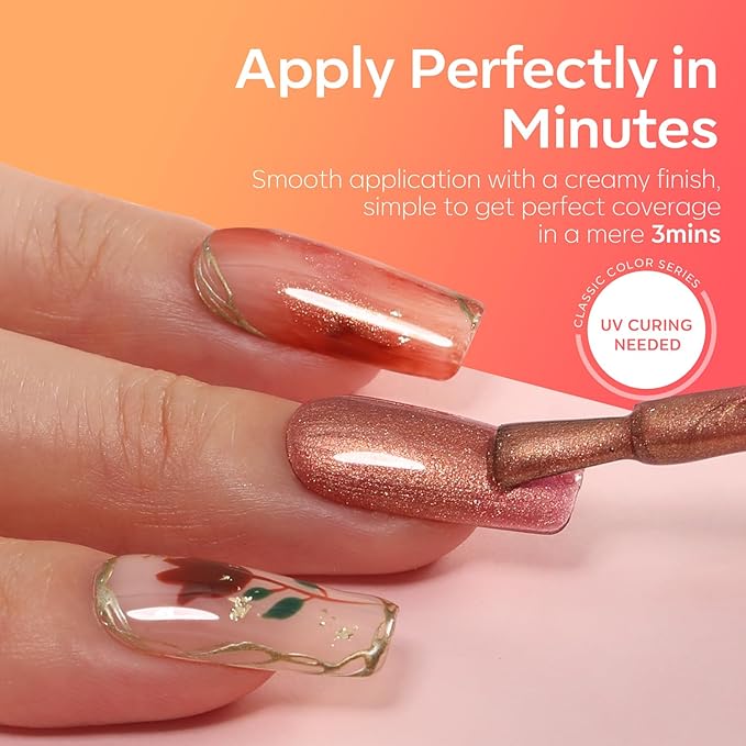 modelones Gel Nail Polish, 15 ML Orange Gel Polish Nude Brown Shimmer Glitter Orange Nail Polish Gel Winter Nails Soak OFF LED Gel Nail Manicure Nail Art Gel DIY Salon