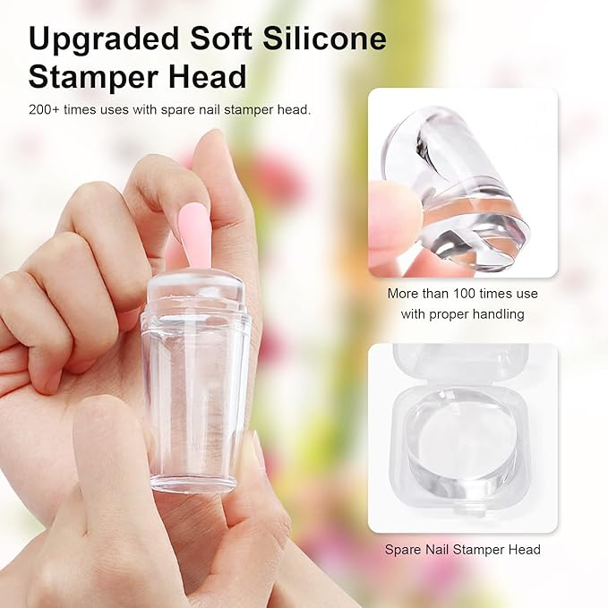 8PCS Nail Art Stamper Clear Silicone Nails Stamping Jelly with Scraper Transparent Visible Body DIY Manicure Nail Art Tool O