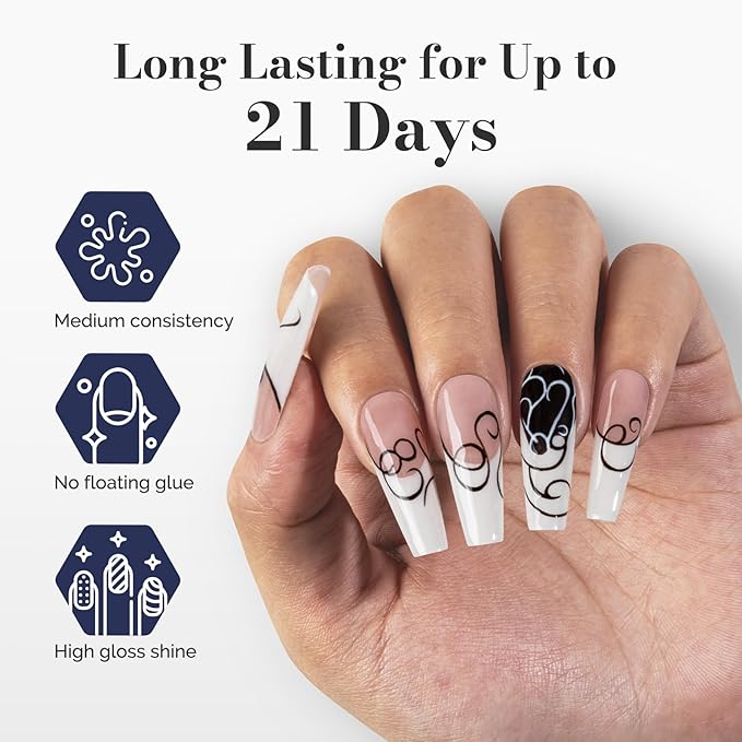 MelodySusie Fleurwee Plant Based Gel Nail Polish, 2 Pcs Hema Free Gel Polish, Black and White Nail Polish 21 Non Toxic Long Lasting Nail Art Salon DIY Manicure at Home Gift for Women