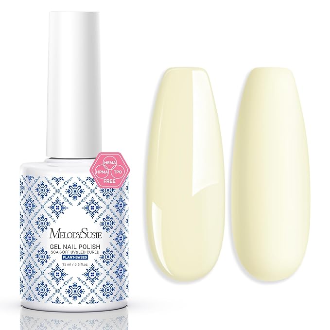 MelodySusie Fleurwee Plant Based Gel Nail Polish, Hema Free Pale Yellow Nail Polish, Soak Off UV LED Gel Polish Gifts for Women 21 Non Toxic Long Lasting Nail Art Manicure Salon DIY at Home P09