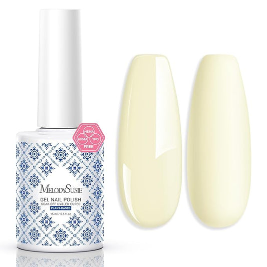 MelodySusie Fleurwee Plant Based Gel Nail Polish, Hema Free Pale Yellow Nail Polish, Soak Off UV LED Gel Polish Gifts for Women 21 Non Toxic Long Lasting Nail Art Manicure Salon DIY at Home P09