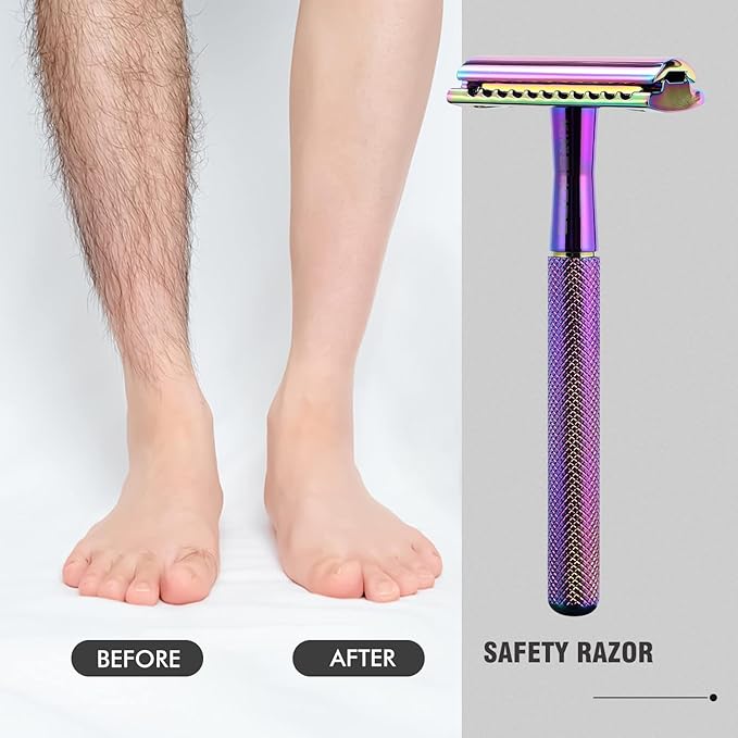 KINGHOOD Safety Razor Single Blade for Men with 10 Double Edge Blades Metal Reusable Eco Friendly Razors Colorful