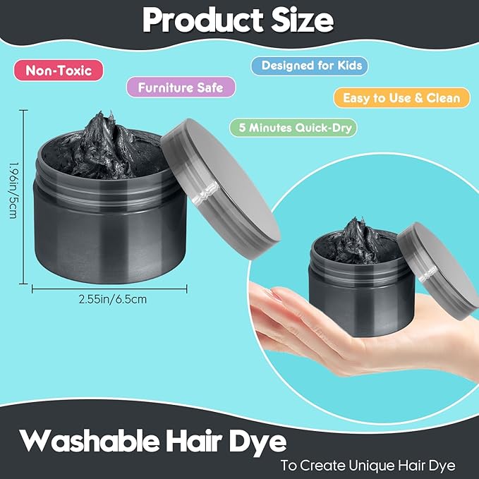 Black Hair Color Wax - Temporary & Washable Hair Styling Mud Gel for Men, Women, Kids,For Halloween, Cosplay, Party, Crazy Hair Day & Children's Day