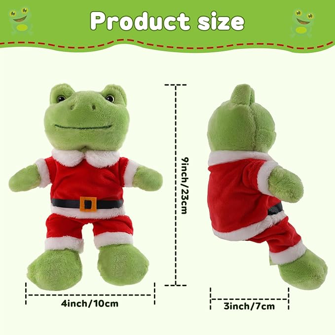 Green Frog Plush,9" Soft Frog Stuffed Animal Plush Toy, Kawaii Plush Doll, Cute Plushie with Cloths Toy Gift for Kids Children Birthday