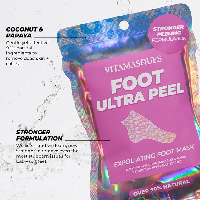 Vitamasques Foot Peeling Mask, 3 Pairs - Korean Exfoliating Foot Mask for Dry Cracked Feet & Callus Removal, Feet Peeling Masks that Remove Dead Skin for Soft Heels with Coconut & Pineapple Extract