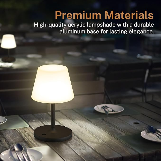 Cordless Lamp, 5000mAh Battery Operated Rechargeable Table Lamp with Power Bank, Touch Dimmable 3 Color Temperatures, IP44 Waterproof Shower Lamp for Kitchen, Bathroom, Indoor Or Outdoor Use 9.6in