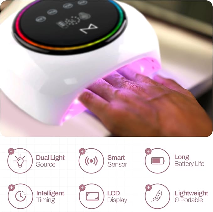 M - HaloLite LED Nail Curing Lamp 98W, 32 LEDs, Wireless Rechargeable with 5200mAh Battery, Fast UV/LED Gel Nail Dryer for Salon & Home Use, Long-Lasting, Portable, Cordless Design (Black)