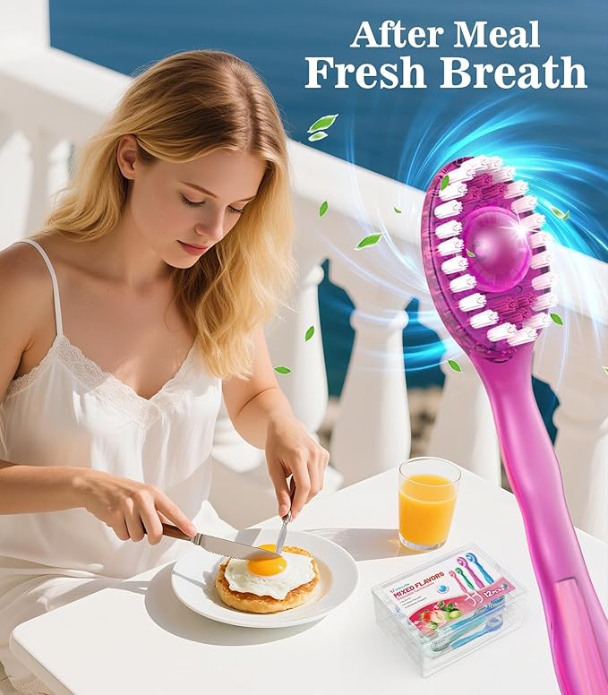 12 Pack 5 in 1 Disposable Mini Toothbrushes with Toothpaste, Floss, Pick & Tongue Scraper, Individually Wrapped, Portable Toothbrush Travel Set for Kids Adults, Mixed Flavor