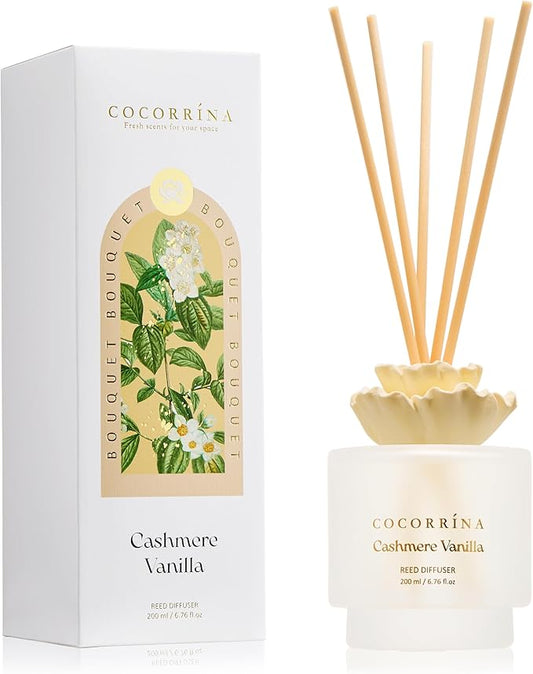 COCORRÍNA Gypsum Flower Reed Diffuser – Cashmere Vanilla Scent, 6.76 oz Oil with 8 Sticks,Long-Lasting Home Fragrance for Bathroom Décor