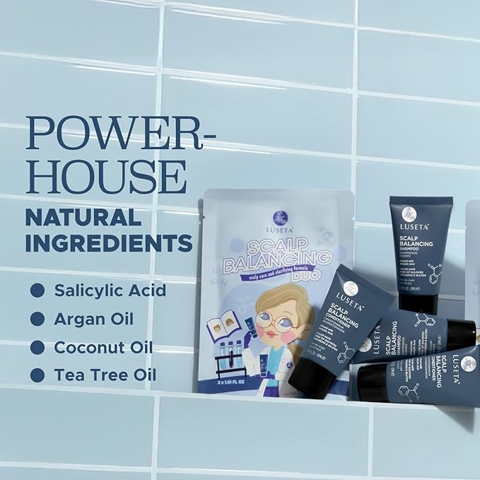 Luseta Scalp-Balancing Shampoo and Conditioner Set for Women, Reducing Build-up with Salicylic Acid, Anti-Dandruff Shampoo for Men, Clarifying Shampoo for Refreshing, pH-Balanced, 2 x 1.01 Fl Oz