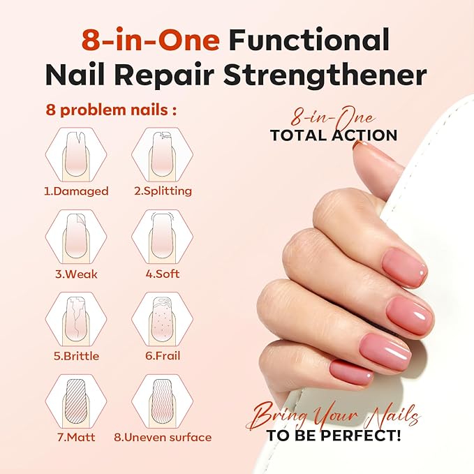 modelones Nail Strengthener and Growth Blushed Berry Nail Repair for Damaged Nails Strengthening Polish 15ml Natural Concealer Foundation Nail Care Gifts for Women