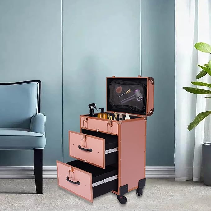 Cosmetic Train Case,Makeup Organizer Travel Case with Multiple Compartments,Rolling Makeup Case,Professional Makeup Case with Wheels for Make-up Artists,110.23Lbs Load-Bearing