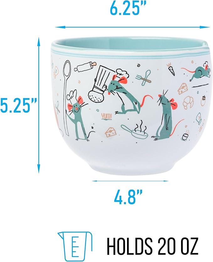 Silver Buffalo Disney Pixar Ratatouille Remy Icons Ceramic Ramen Noodle Rice Bowl with Chopsticks, Microwave Safe, 20 Ounces