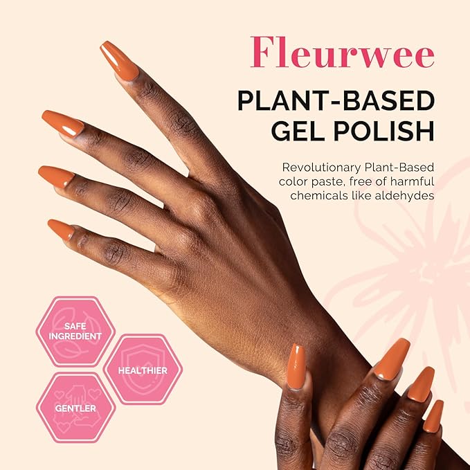 MelodySusie Fleurwee Plant Based Gel Nail Polish, Hema Free Dark Orange Nail Polish, Soak Off UV LED Gel Polish Gift for Women 21 Non Toxic Long Lasting Nail Art Manicure Salon DIY at Home P43
