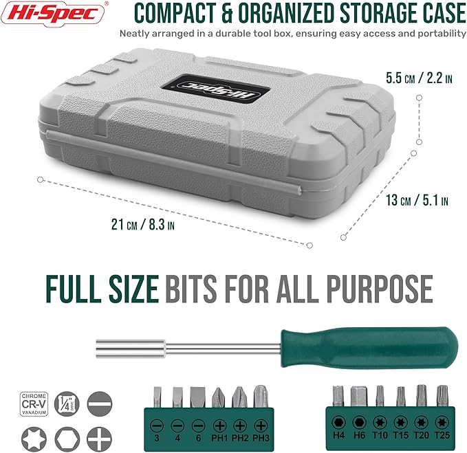 Hi-Spec Small Tool Kit Compact Set for Home and Office DIY, 25-Piece Green Mini Tool Box for Basic Household Repairs, Starter Toolkit in a Portable Toolbox Case.