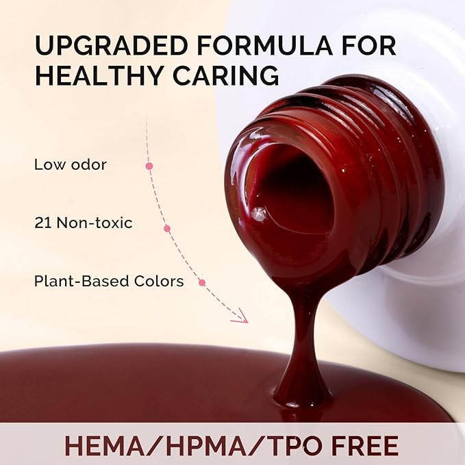 MelodySusie Fleurwee Plant Based Gel Nail Polish, Hema Free Black Cherry Red Nail Polish, Soak Off UV LED Gel Polish Gift for Women 21 Non Toxic Long Lasting Nail Art Manicure Salon DIY at Home B1802