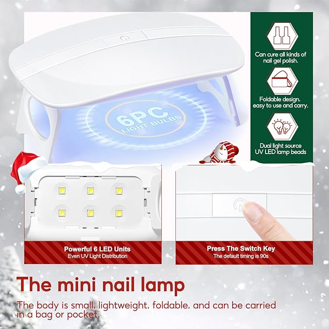 COSCELIA Christmas Gel Nail Polish kit with U V Light Starter Kit 10 Colors Gel Polish Top Base Coat Glitter Decorations Nail Art Gel Manicure Kit DIY Gifts for Women Teens