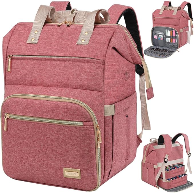 LTINVECK Nail Polish Organizer Case Backpack Holds 70 Bottles (15ml/0.5fl.oz)& Nail Lamp, 2 Layers Detachable Nail Kit Storage Case, Large Travel Nail Supplies Shoulder Bag for Manicure Tools (Pink)