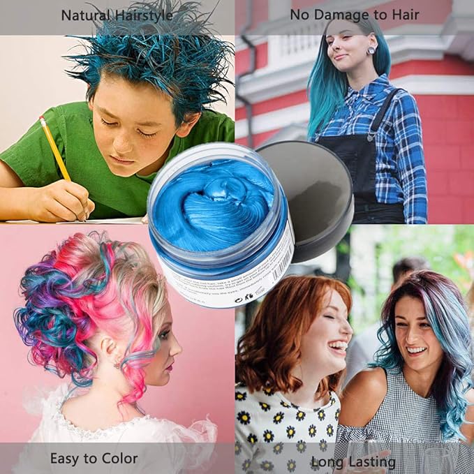 Blue Hair Color Wax, Natural Hairstyle Wax 4.23 oz, Temporary Hairstyle Cream for Party, Cosplay, Halloween, Daily use, Date, Clubbing (Blue)