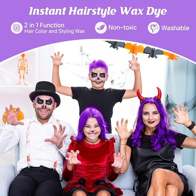 Purple Temporary Hair Color Wax Kit for teenagers,Crazy Hair Day Accessories, Gifts for Kids,Instant Hair Dye Color Wax for Party, Cosplay, Halloween, Christmas,Washable Crazy Hair Style