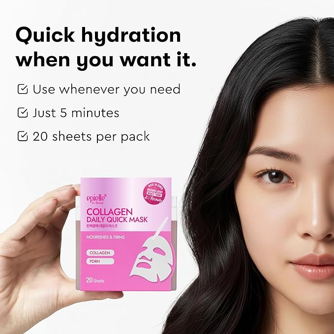 Epielle Collagen Korean Face Masks 20 Pack - Anti Aging Sheet Masks with Hyaluronic Acid for Hydrating & Plumping Skin, Thanksgiving Essentials & Stocking Stuffers for Women