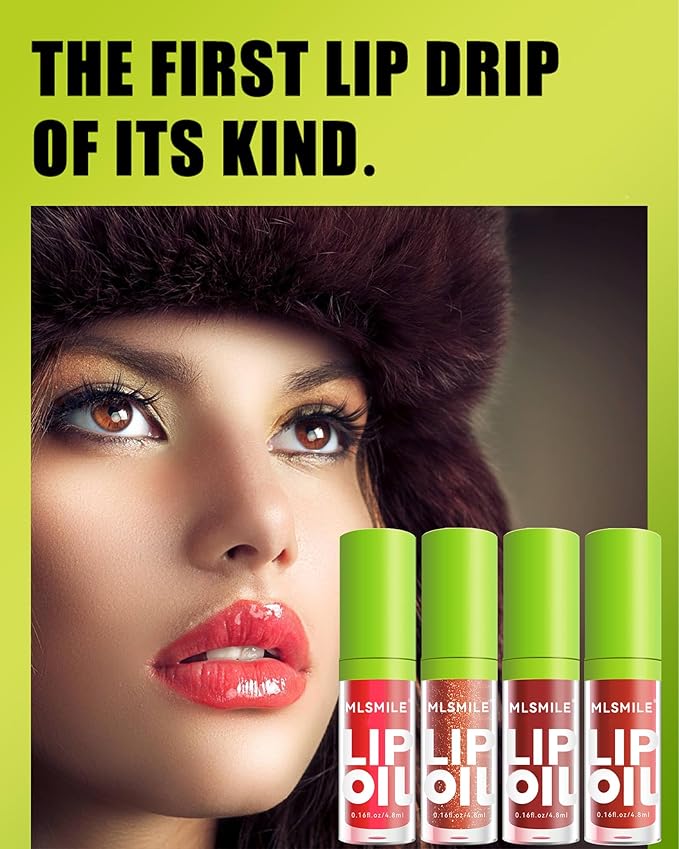 4 Colors Lip Oil Lip Glaze Set,Hydrating Tinted Plumping Lip Gloss,Shiny Glow Reviver Lip Care Oil,Longlasting Non-sticky Transparent Lip Oil, Christmas Makeup Gift Kit for Women Girl-SetB