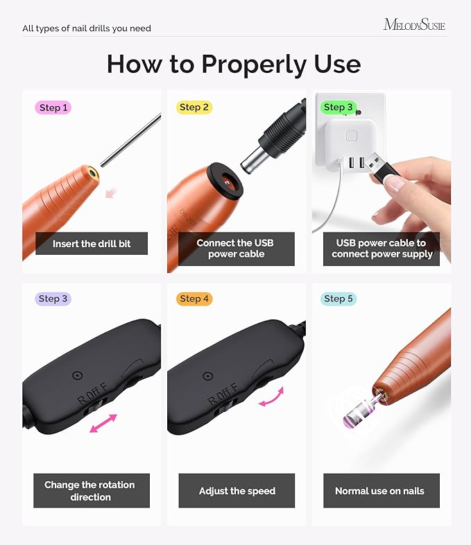 MelodySusie Pen-Shaped Portable USB Nail Drill, PC120I 20000RPM Electric Nail File with Compact Design for All Nail Care, Manicure Polishing, Shaping & Gel Removal at Home for Beginners