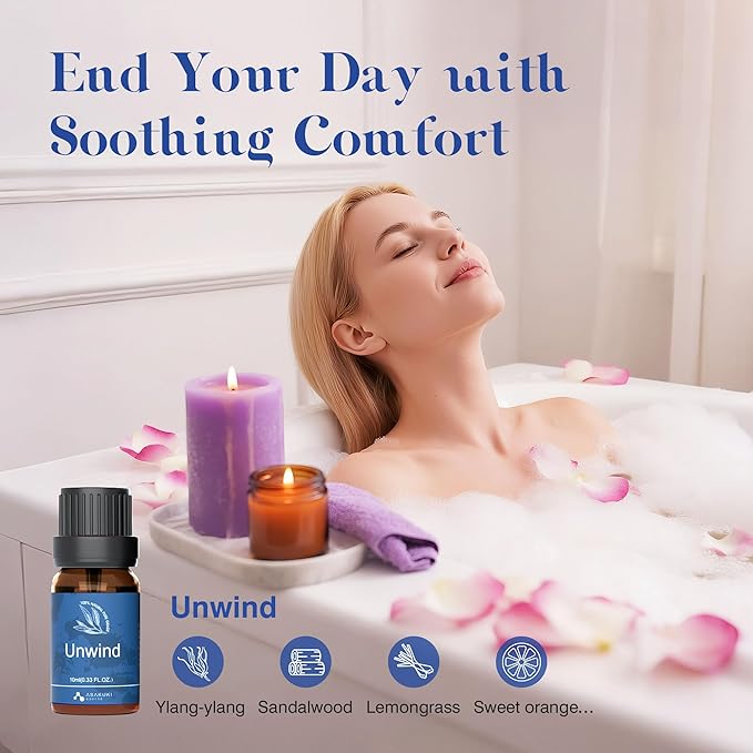 ASAKUKI Essential Oils, Essential Oil Blends Set for Diffusers, Humidifiers, Candle Making, Aromatherapy-Breathe, Uplift, Sensual, Rest, Unwind, Balance, 6 * 10ml