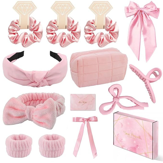 Spa Headband and Wristband Set Top Knotted Headbands Silky Satin Hair Bows Bows Hair Clip Big Hair Claw Clips Butterfly Hair Accessories Satin Silk Scrunchies Quilted Makeup Bag Blank Cards Gift Box