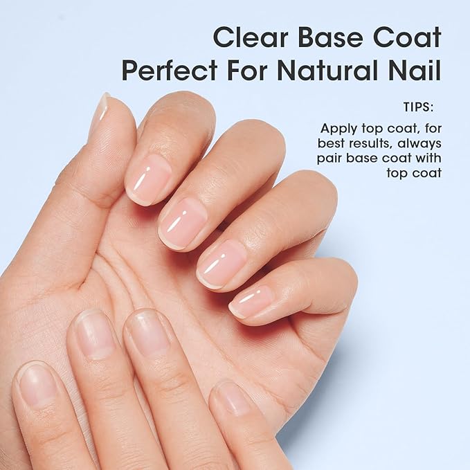 GELLEN Clear Nail Polish Base Coat, Calcium-Formula Nail Base Coat Strengthener Strengthens Nails, Anti-yellowing, Quick Air Dry, No UV Gel, Hema Free, Non-toxic, No Chip, Long Lasting, Protect Nails