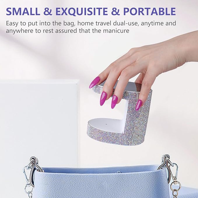 MEKK Cordless Mini UV Light for Gel Nails - 24W Rechargeable Mini UV LED Nail Lamp with Touch Control & Auto Sensor,Diamond Flash Cure Lamp,4 Timers,Portable Nail Light for Salon & Home-Diamond White