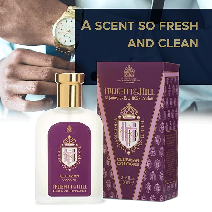 Truefitt & Hill Luxury Cologne - Premium Long-Lasting Bergamot and Lavender Men's Clubman Scented Fragrance, Presented in a Beautifully Etched Traditional Atomizer Bottle - 3.38 oz.