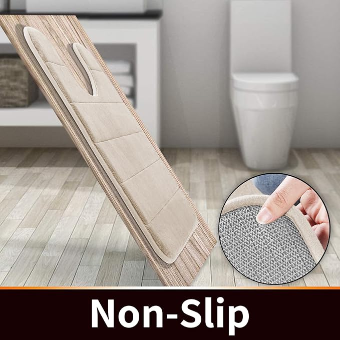 Yimobra Memory Foam Toilet Bath Mat U-Shaped, Soft and Comfortable, Super Water Absorption, Non-Slip, Thick, Machine Wash and Easier to Dry for Bathroom Commode Contour Rug, 24 X 24 Inches, Beige