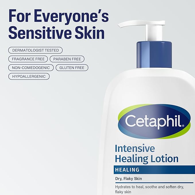 Cetaphil Intensive Healing Lotion with Ceramides 16 Oz For Dry, Rough, Flaky Sensitive Skin 24-Hour Hydration Fragrance, Paraben & Gluten Free