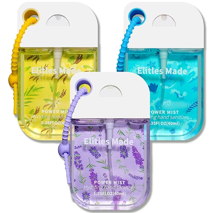 Hand Sanitizer Spray, 3Pack Spray Hand Sanitizer Travel Size With Cute Keychain, Scented Mini Pocket Power Mist Hydrating for Kids Christmas Gifts,1.35FL.OZ (Vanilla,Lavender,Ocean