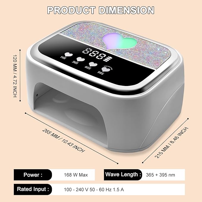 LIMEGIRL UV LED Nail Lamp Kit for Gel Polish Professional Fast White Curing Dryer Light Set with 4 Timers and UV Gloves Cordless Rechargeable Nail Art Cure Machine at Home and Salon