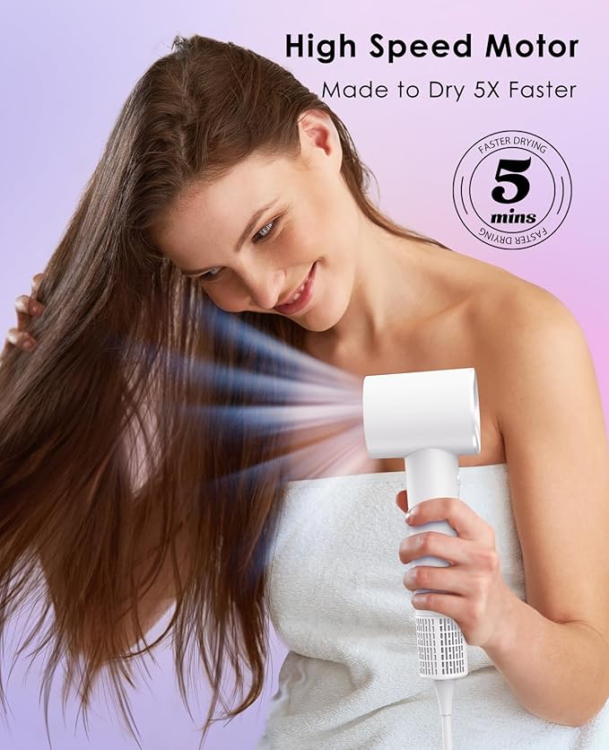 Hair Dryers, Negative Ionic Hair Dryer, High-Speed Blow Dryer with 110, 000 RPM Brushless Motor, Fast Drying Lightweight Travel Hairdryer, Low Noise Home Hair Dryer with Smooth Nozzle