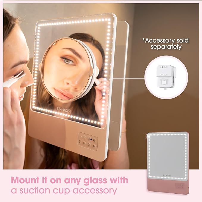 Riki Skinny Duo Lighted Mirror - Travel Makeup Mirror with Lights and 5X Magnification | Portable Mirror with Lights for Beauty On-The-Go