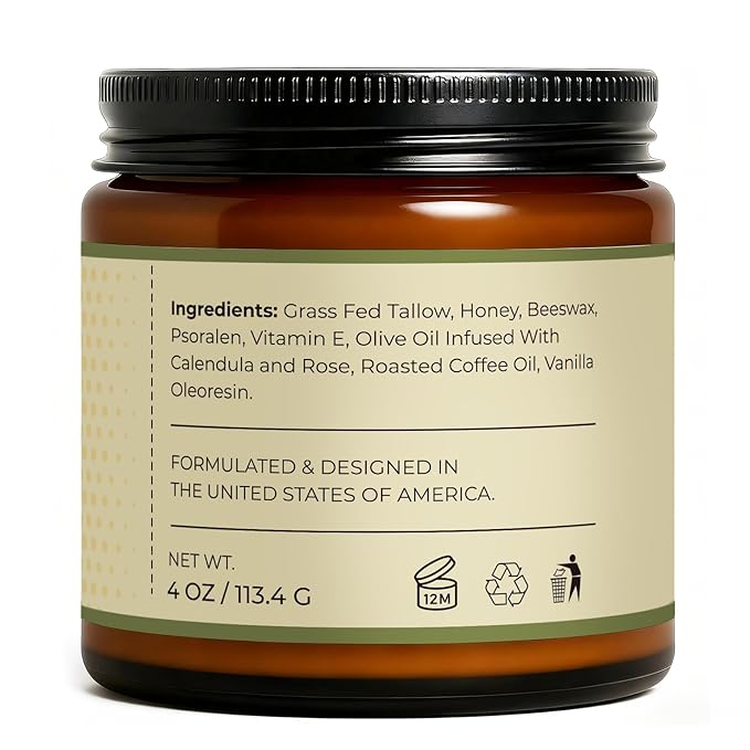 Beef Tallow for Skin, Beef Tallow and Honey Balm, 100% Organic Grass-Fed Beef Tallow Balm, Face & Body Moisturizer, Deeply Nourishment for Dry, Cracked, Sensitive Skin, Natural Formula (4 Oz)