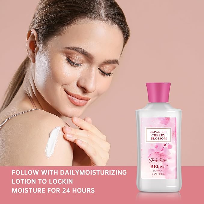 Japanese Cherry Blossom Bath and Body Gift Set - 2-Piece Travel Skincare Essentials (3oz Body Lotion + 2.5oz Fragrance Mist) Lightweight Hydrating Duo, Holiday Gift Set