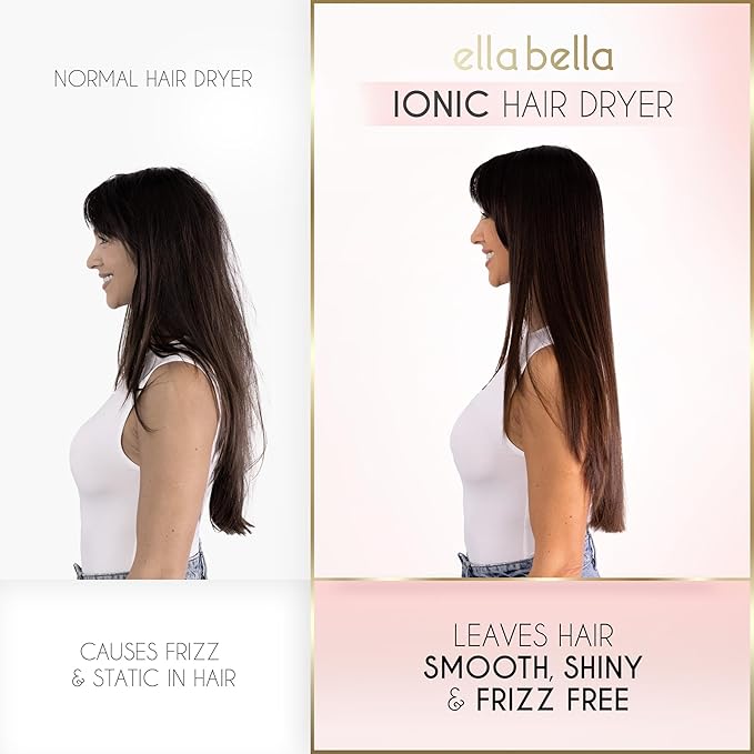 ELLA BELLA® Professional Ionic Hair Dryer with Diffuser • Negative Ion Blow Dryer • Suitable All Hair Types • Intelligent Heat Control & Rapid Drying Speeds • Lightweight Design • Low Noise Technology