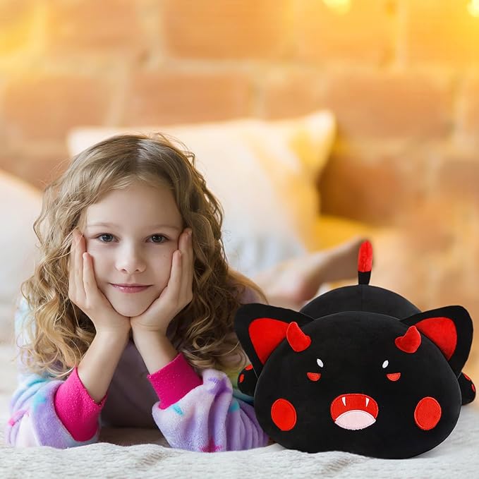 Black Cat Plush Pillow Kawaii Toy Cute Soft Cat Stuffed Animals Kitten Plushie Doll Great Gift for Kids and Adult Birthday Christmas Valentines, 20", Black Red