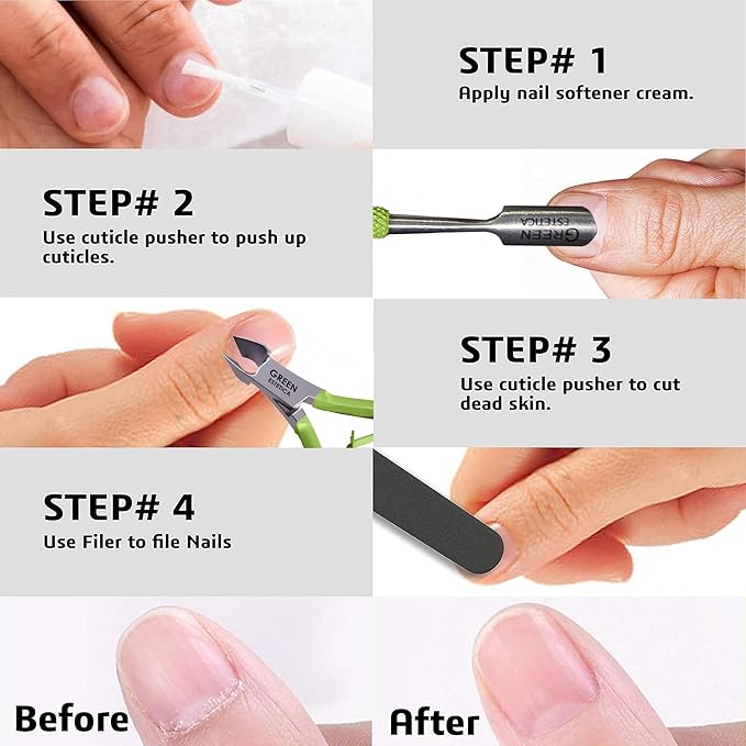 Professional Cuticle Trimmer with Cuticle Pusher Nail Cuticle Remover Nipper Silver Stainless Steel Sharp Blades Manicure Tools with Double Spring Nail Care Pedicure Nail Tools Home Spa (Green)
