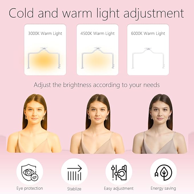 34-Inch Nail Light for Desk, 3-Level Dimming Half Moon Light, 3360LM Lamp, Adjustable with Phone Holder, Eye Protection – Ideal for Nail Techs - White