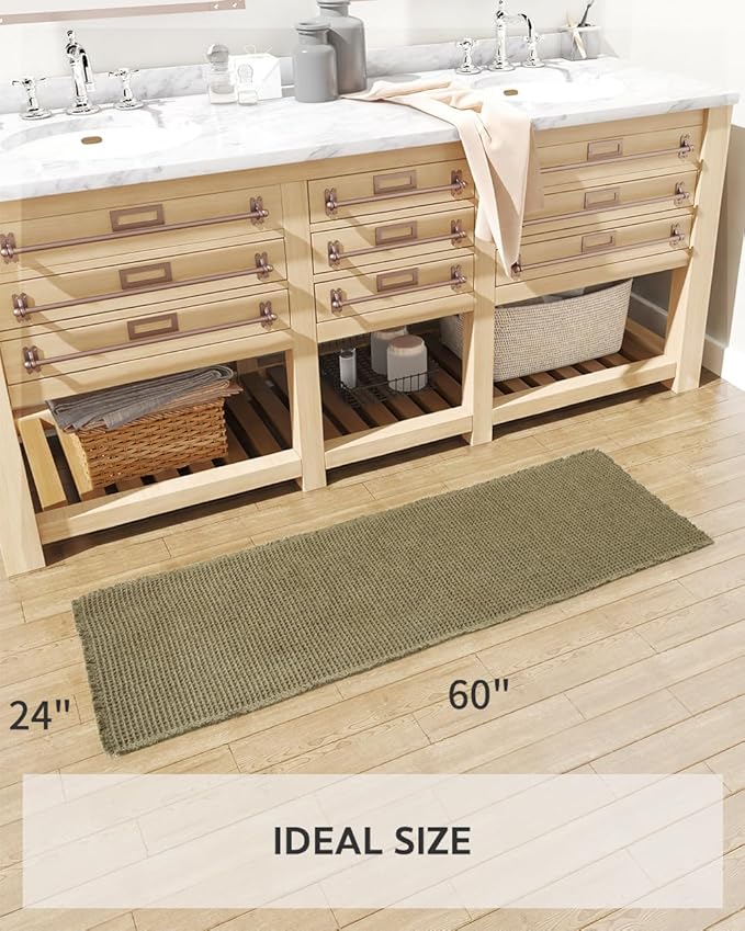 tchdio Waffle Bath Mat-Runner Rug, Super Absorbent Non Slip Bath Mats for Bathroom Machine Washable Long Rugs with Tassels, Bath Rugs for Bathroom Floor Beside Tub, 2' x 4'(24" x 48")